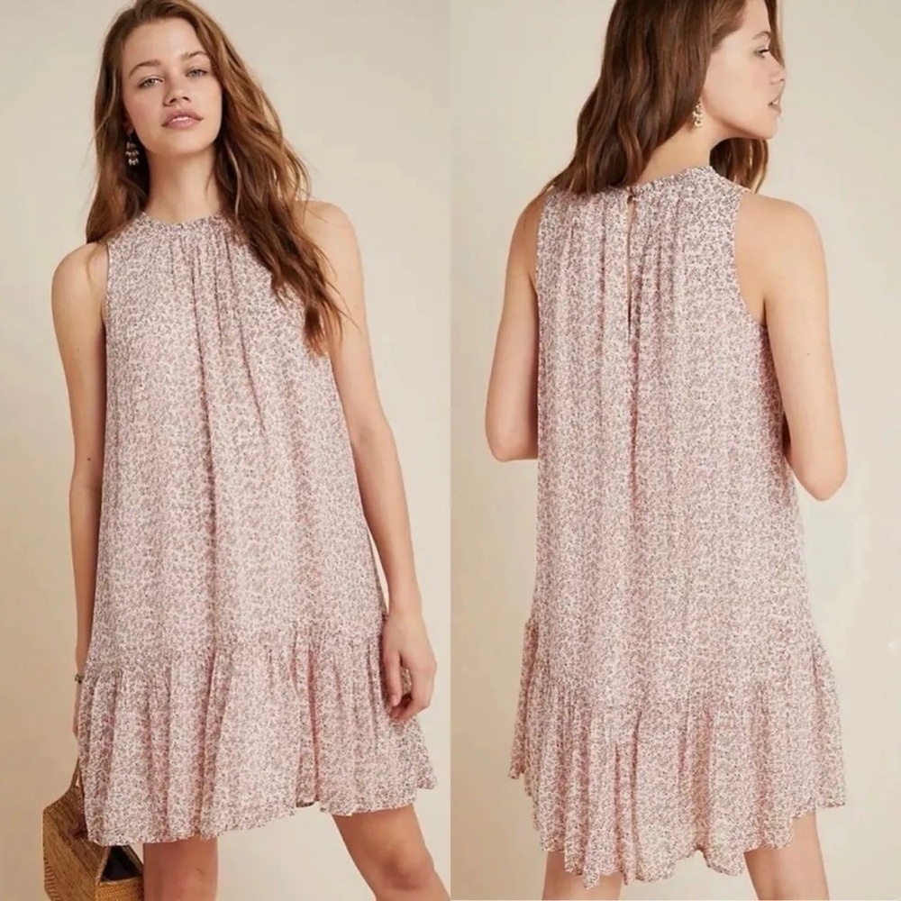 Anthropologie NWT Natalie Flounce Hem Tunic Dress‎ Small pink flowy sleeveless